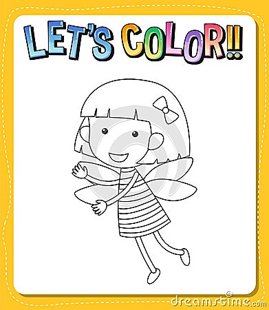 Worksheets template with letâ€™s color!! text and angel outline Vector Illustration